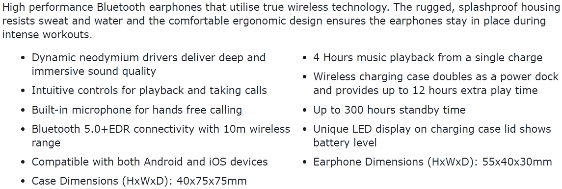 אוזניות ספורט אלחוטיות AV LINK EAR SHOTS ACTIVE 100.579 BLUETOOTH TEXT